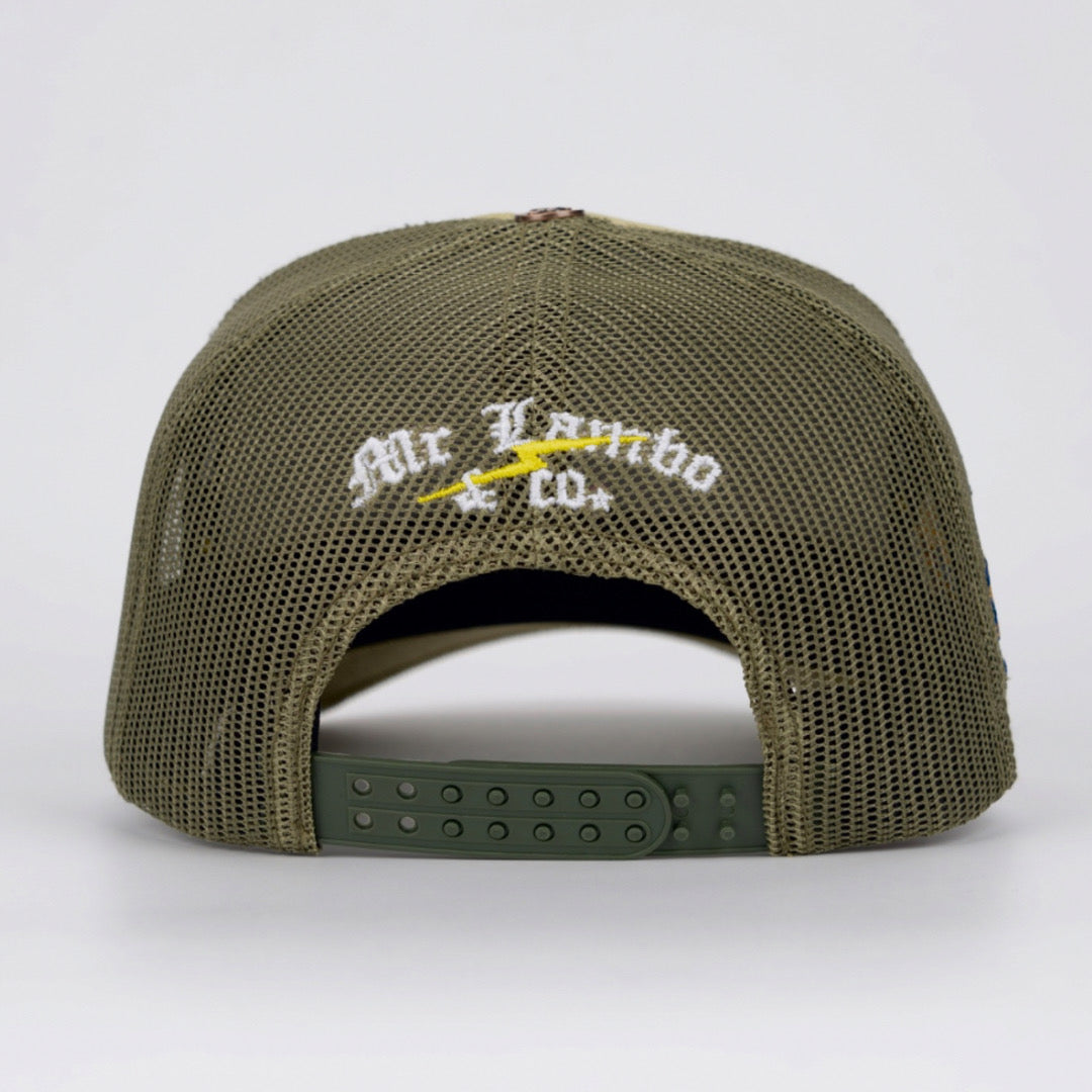 Mr Lambo & co Green corduroy trucker hat