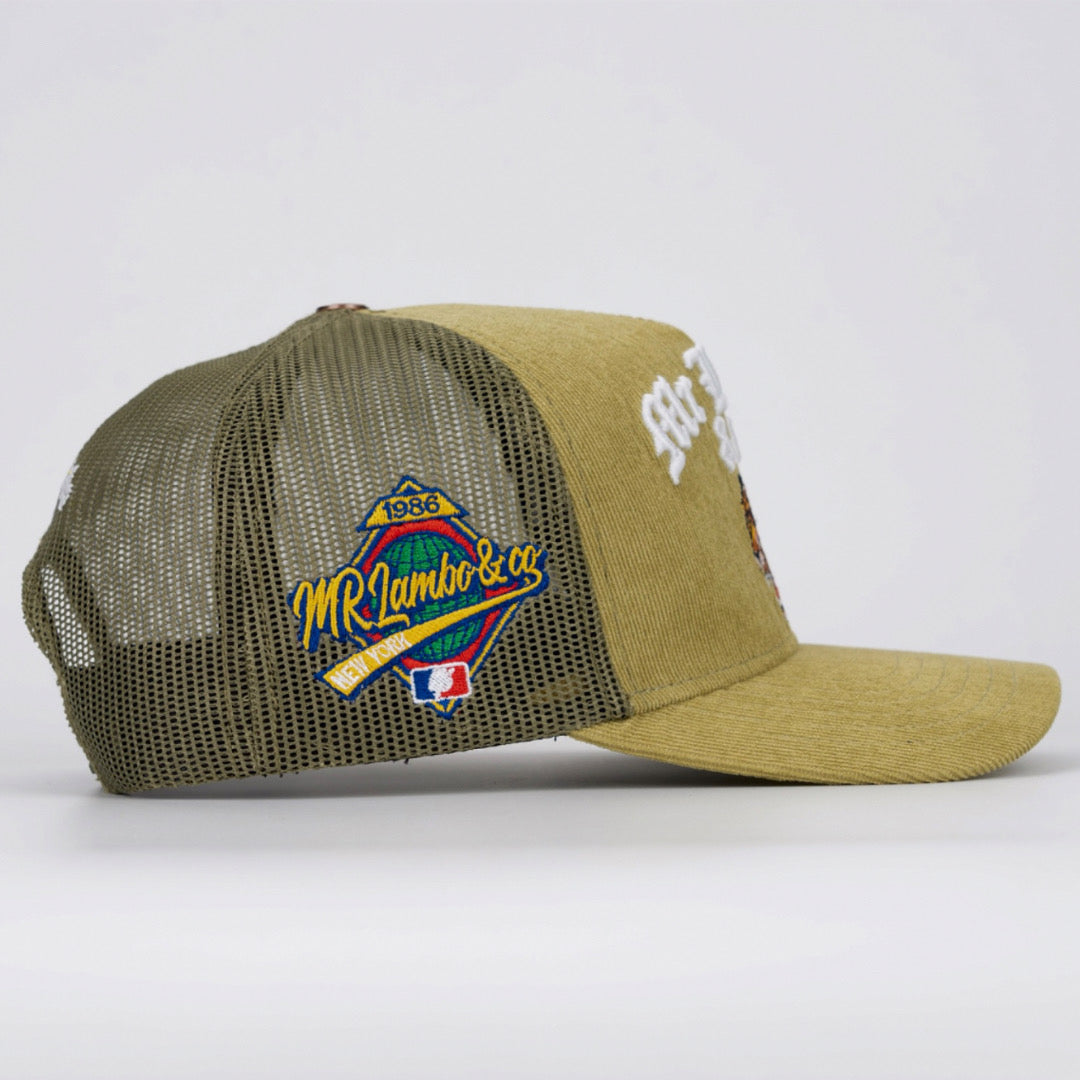 Mr Lambo & co Green corduroy trucker hat