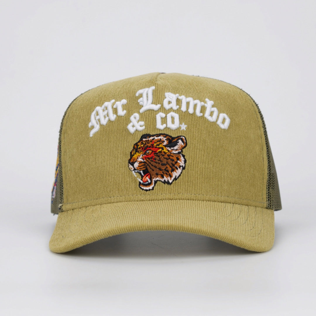 Mr Lambo & co Green corduroy trucker hat